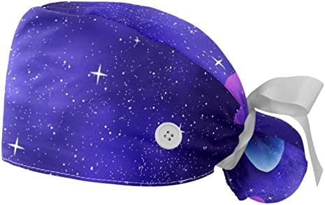 Galaxy Purple Starry Sky Podesiva radna kapa s gumbima Elastična vrpca za vezanje za žene