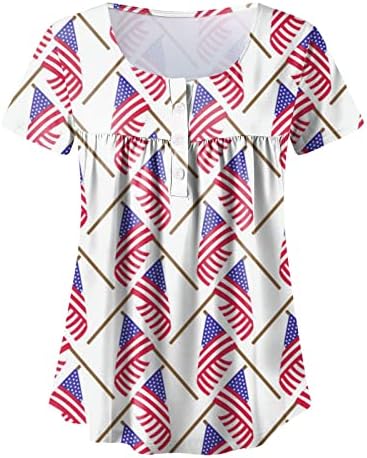 4. srpnja tunike američke zastave za žene sakrij trbušne majice ljeto ležerno odmor gumb kratkih rukava up v-izrez bluza bluza