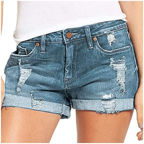 Jean kratke hlače ženke otkinute rupe u nevolji srednjeg traper kratkih hlača s džepovima protežu se ljetno casual udobnost vitke vruće