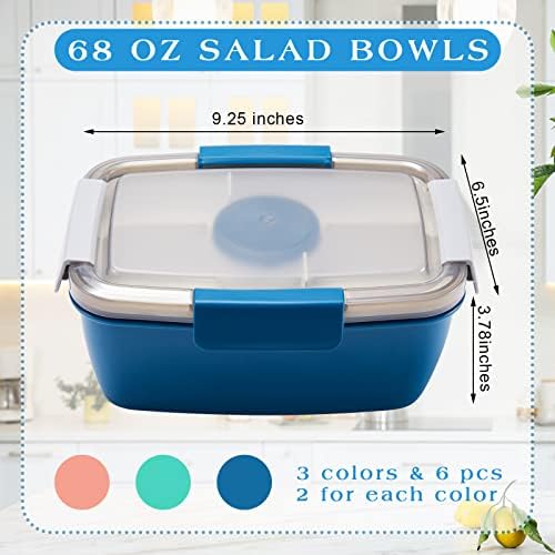 Tessco 6 PCS Velika posuda za salatu za ručak zdjele sa salatama od 68 oz koji se slažu kutije za ručak s 5 odjeljka i umaka za odrasle