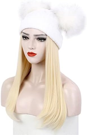Ženska kapa za kosu bijela pletena kapa perika Zimska topla duga ravna zlatna kapa perika