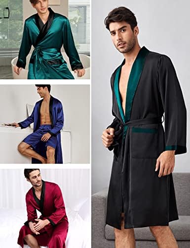 Swomog muški satenski ogrtač s kratkim hlačama postavljenim svilenim kimono ogrtačem lagana mekana odjeća za spavanje