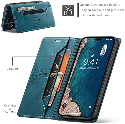 Torbica-knjižica HAII za iPhone Pro 14, torbica-novčanik s gornjim poklopcem od umjetne kože s [RFID-lock-up], futrole za kartice oslonac