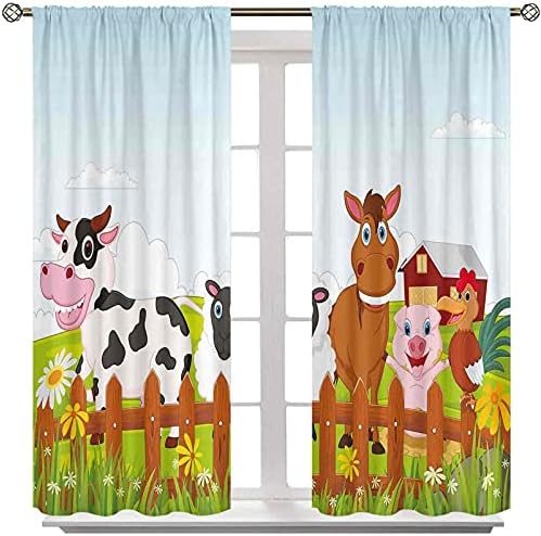 Ploče zavjesa w42 x l72 inč, slatka poljoprivredna stvorenja s kravljem konjem koza svinja i piletine by the Fences Child Cartion,
