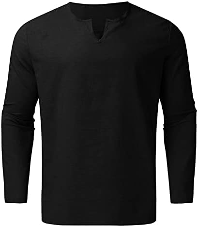 Muškarci Komadi pamučno platna set Henley košulja dugi rukavi i ležerne plaže hlače ljetne joga odjeće Classic odijela crno