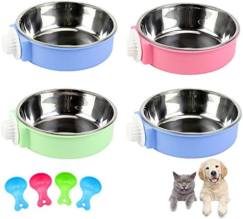 Zdjela za pse u sanduku od 4 pakiranja, plastična zdjela i zdjela od nehrđajućeg čelika, uklonjiva viseća hranilica za hranu i vodu,