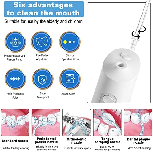Vodeni zubni flosser bežični za zube - 5 modusa Zubni oralni navodnjavač, prijenosni i punjivi IPX7 vodootporni čistač zuba, 7 mlaznih