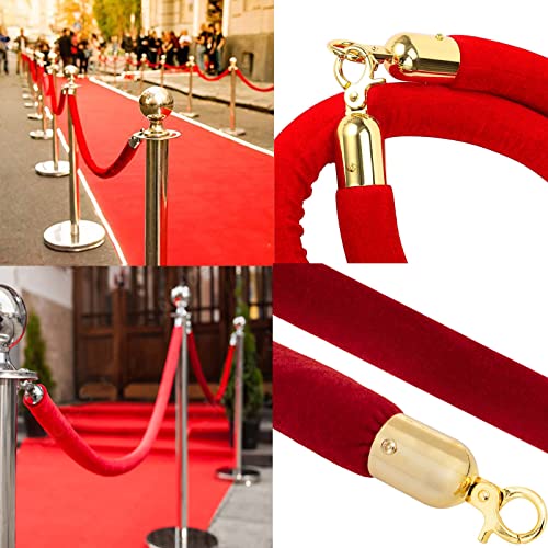 2 PCS crveni baršunasti konop s zlatnom kukom, 5 stopa viseći konop, konop za kontrolu gužve, sigurnosna barijera za kina, veliki otvori