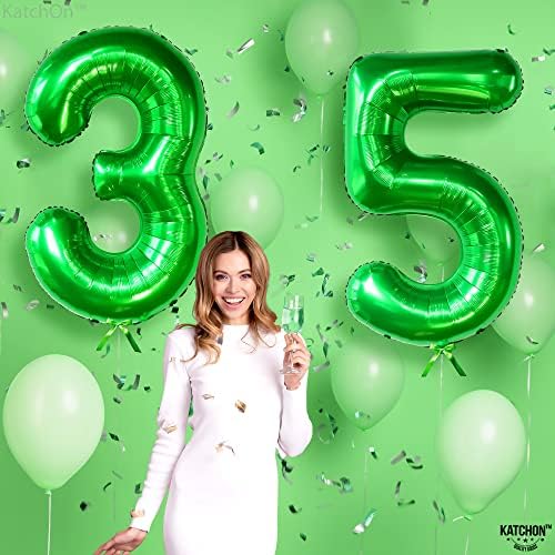Katchon, tamnozelena 35 brojeva balona - 40 inča | Zeleni broj 35 balon za 35. rođendan ukrasi za žene | 35 rođendana za 35 rođendana