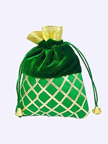 Zeleni baršun 7x5 inča cca cca Potli poklon vrećice Torba Obrađena boja za Božić Diwali Uskrsni rođendan Dizajner vjenčanja- 80pc