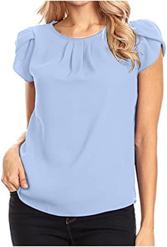 Ženski šifon vrhovi čvrste boje Ljetne majice s kratkim rukavima Udobno okrugli vrat majice Košulja Osnovna ležerna haljina