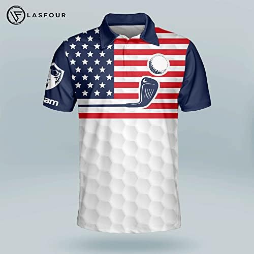 Lasfour Personalizirana smiješna golf polo majica za muškarce Ponosni golf američka zastava polo majica, 3d domoljubni muški golf polo