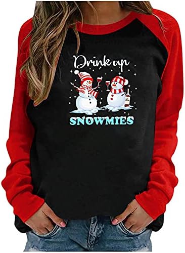 Narhbrg Ženske sretne božićne košulje, ženske bejzbol dugih rukava patchwork majice majice pulover grafički slatke majice vrhovi