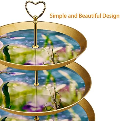 3 slojeva toranj za torte, Iris cvjetni toranj, plastični okrugli držač kolača za posluživanje za vjenčanje rođendana čajanka proslava