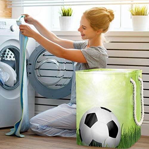 Vodootporne košare za rublje; visoke izdržljive sklopive nogometne košare s printom nogomet na zelenoj travi za odraslu djecu, tinejdžere