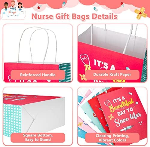 24 komada poklona za tjedan medicinskih sestara, Kraft papirnate vrećice Sretan Dan medicinske sestre, papirnate vrećice hvala medicinskoj