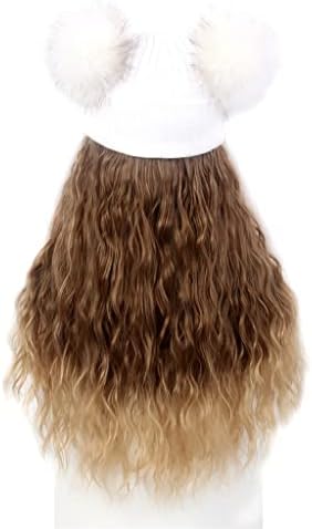 CLKKK-komadna kosa i kapa bijela pletena kapa perika Zimska topla smeđa kukuruzna vruća perika kapa