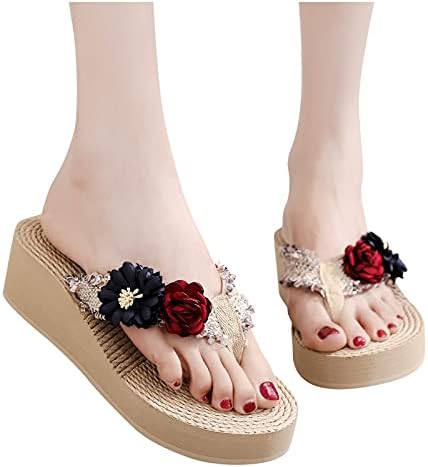 IQKA Žene klinove sandale isječak nožnih nožnih flops plaža Slij za bazen Ljetna ležerna papuča Bohemskog stila cipele