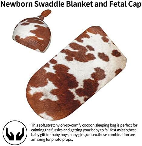 Krava tiskana dječja stvar zavarava pokrivač sa šeširom set za prevrtanje novorođenog mekog prijelaza primanje pokrivača vreće za spavanje