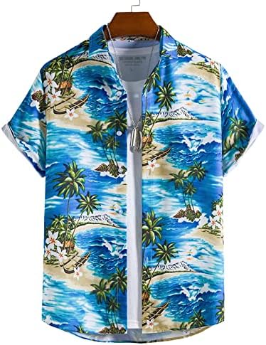 ZDDO muški casual gumb dolje košulje havajske cvjetne močvarne majice za ovratnik Ljeta kratka rukava Slim Fit Beach Aloha Tops Argyle