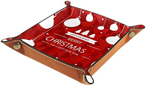 Kožni ladica za velete, kockice nakloni kvadratni držač, tanjur za organizator ormara za promjenu kovanice, božićno crvena bijela