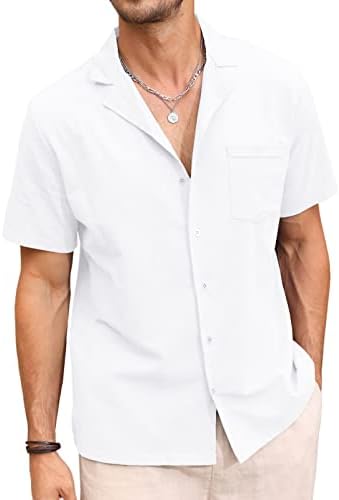 CTU muški modni ležerni pamučni laneni gumb dolje košulja kratka rukava čvrsta boja košulje za odmor na plaži