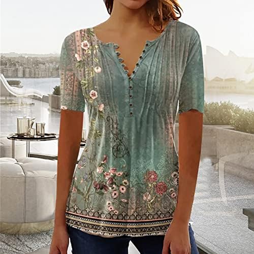 Ženska 2023 pamučna majica kratkih rukava s cvjetnim gumbima na kopčanje seksi plisirana bluza majica za dame u donjem rublju