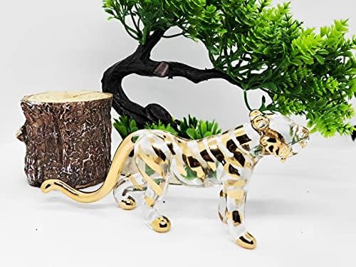 Witnystore puhana staklena figurica tigra - Kolekcionarske safari životinje - čista kristalna ručno izrađena minijatura - zlatno obojeni