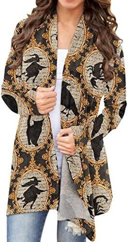 Žene Halloween casual bluza životinjska mačka print kardigan kaput dugi rukavi vrhovi smiješni otvoreni prednji kardigan majica košulja