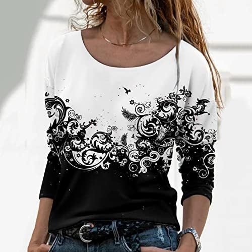 Slatke majice za žene dugi rukavi ležerni predimenzionirani grafički majica okrugli vrat udobni lagani sportski vrhovi