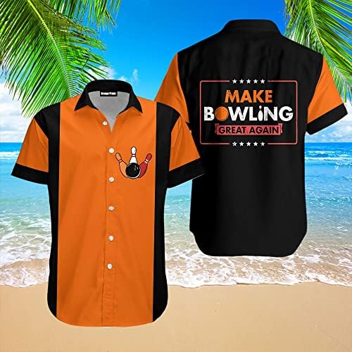 Narančasta lisica prilagođena ime napravite kuglanje odlično kuglanje havajske košulje, crna i narančasta, personalizirana košulja