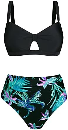 Bikini Set za žene, dvodijelni kupaći kostimi visokog struka, križni dekolte straga, kravate na leđima, valovito dno