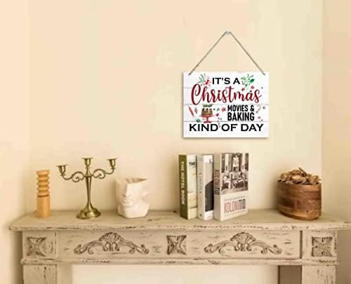 Sretan božićni natpis za viseće drvene vrata, To je božićni filmovi i dan pečenja, Sretan božićni znak, božićni dekor kuhinje, božićna