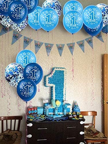 BEISHIDA 1. dječak Sretan rođendan Konfetti baloni, ukrasi za prvi rođendan 12 inča veliki mornarsko plavi lateks helij baloni savršeni