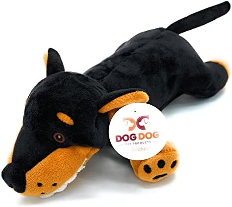 Dog Dog Izdržljiva plišana igračka, crni i preplanuli pas, punjena životinja s disketnim ušima Chew Toy Clone za Doberman, Rottweiler,