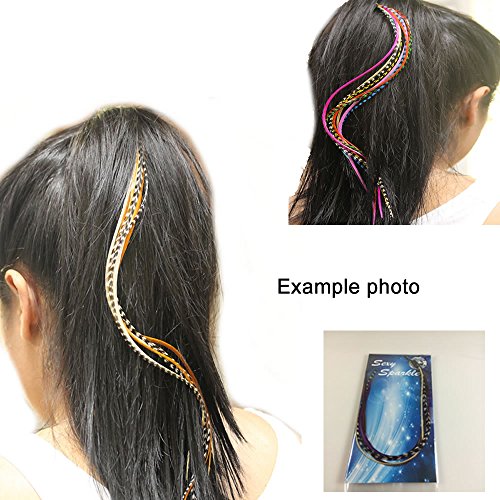 Nastavci za kosu od perja, komplet za proširenje perja od prave dlake pijetla, duga plava mješavina od 20 mikro-veziva i kukičanih
