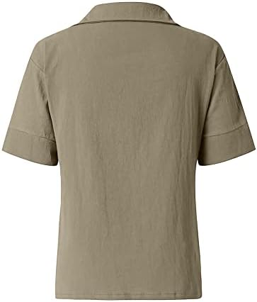 Ženska pamučna lanena majica vrhovi modna solidna boja tunike Tees casual kratki rukavi V vrat Predimenzionirane majice bluze