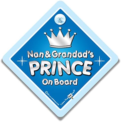 Nan & Grandad's Prince na brodu, znak automobila, znak na brodu, unuk na znaku na brodu, znak visoke vidljivosti za usisavanje automobila