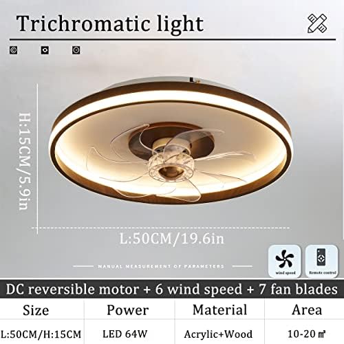 Fehun stropni ventilator sa svjetlima, daljinski upravljač 3 temperature u boji, 6 lampica ventilatora brzine vjetra, stropna svjetla