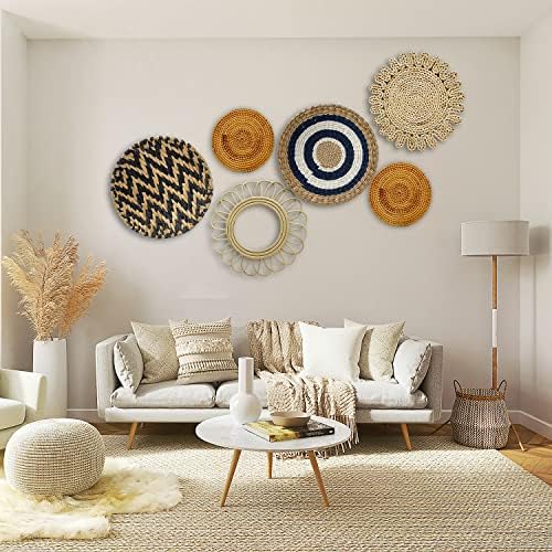 Set za ukrašavanje zidnih košara od 6 komada, Boho zidni dekor, pleteni zidni dekor košara, zidni dekor od ratana, dekor za vješanje
