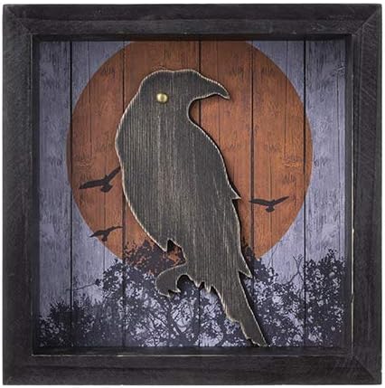 Znak vrane Halloween s borovim okvirom visi na zidu ili samostojećem - 10 x 10 inča - znakovi i dekor Noć vještica