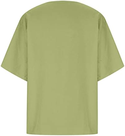 Gornji dijelovi Plus veličine za žene pamučna lanena majica ljetne bluze na kopčanje Ležerne široke majice s okruglim vratom kratkih
