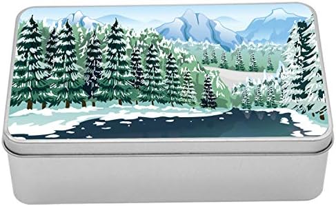 Ambsonne Forest Cin Box, Wildwood U zimskoj sezoni sa snježnim planinama i smrznutim riječnim crtanim stilom, prijenosni pravokutni
