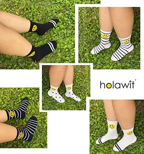 Holawit Happy Face Fun Design Pozitivni osmijeh crno -bijela sorta čarapa čarapa 5p set
