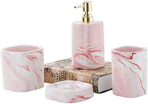Zyqzxhn Vintage Keramički setovi za kupaonice, dekor ispraznosti kupaonice kreativni ružičasti mramor 4 komada Sadrže raspršivač sapuna,