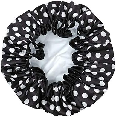 Ženske vodootporne kape za tuširanje za višekratnu upotrebu za dugu kosu u crno-bijelim točkicama