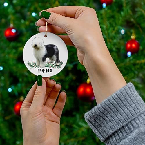Smiješno personalizirano ime Old English Sheepdog Plavi pokloni 2023 božićno drvce ukrasi Krug keramika