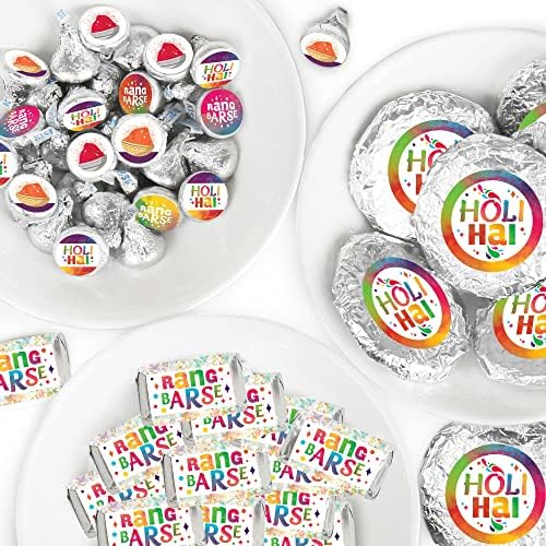 Velika točka sreće Holi Hai - Mini Candy bar omoti, okrugle naljepnice od bombona i naljepnice za krugove - Festival boja za zabavu