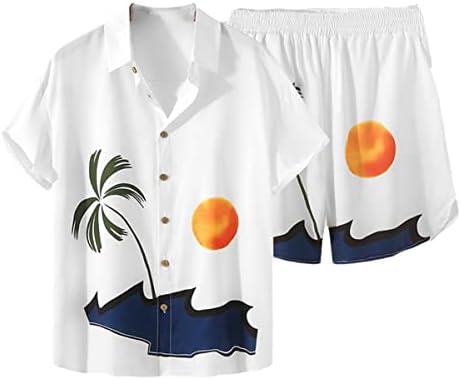 Tiskani muškarci postavlja uličnu odjeću kratke reverce casual majice kratke hlače ljetni odmor Havajski odijela 2 komada