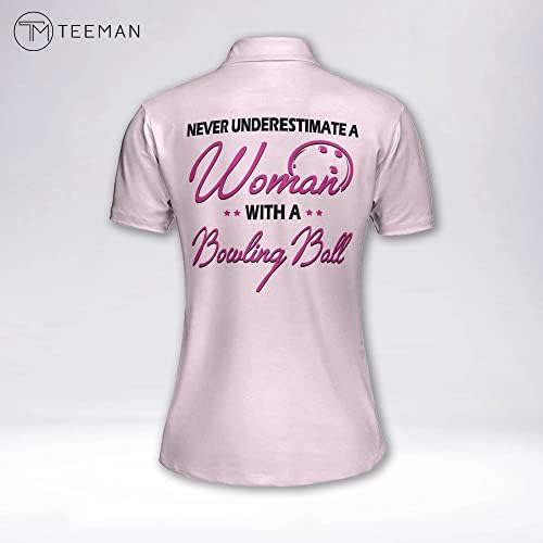 Teeman Personalizirane 3D ružičaste majice za kuglanje za žene, prilagođeni smiješni timovi za kuglanje za žene, žene kuglane